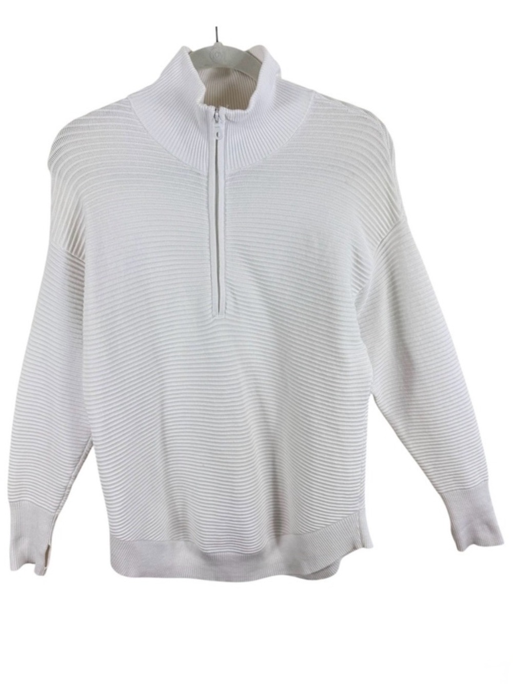 Aerie OFFLINE Cozy Up White Ribbed Quarter Zip Mock Neck Sweater Cotton Blend XS
